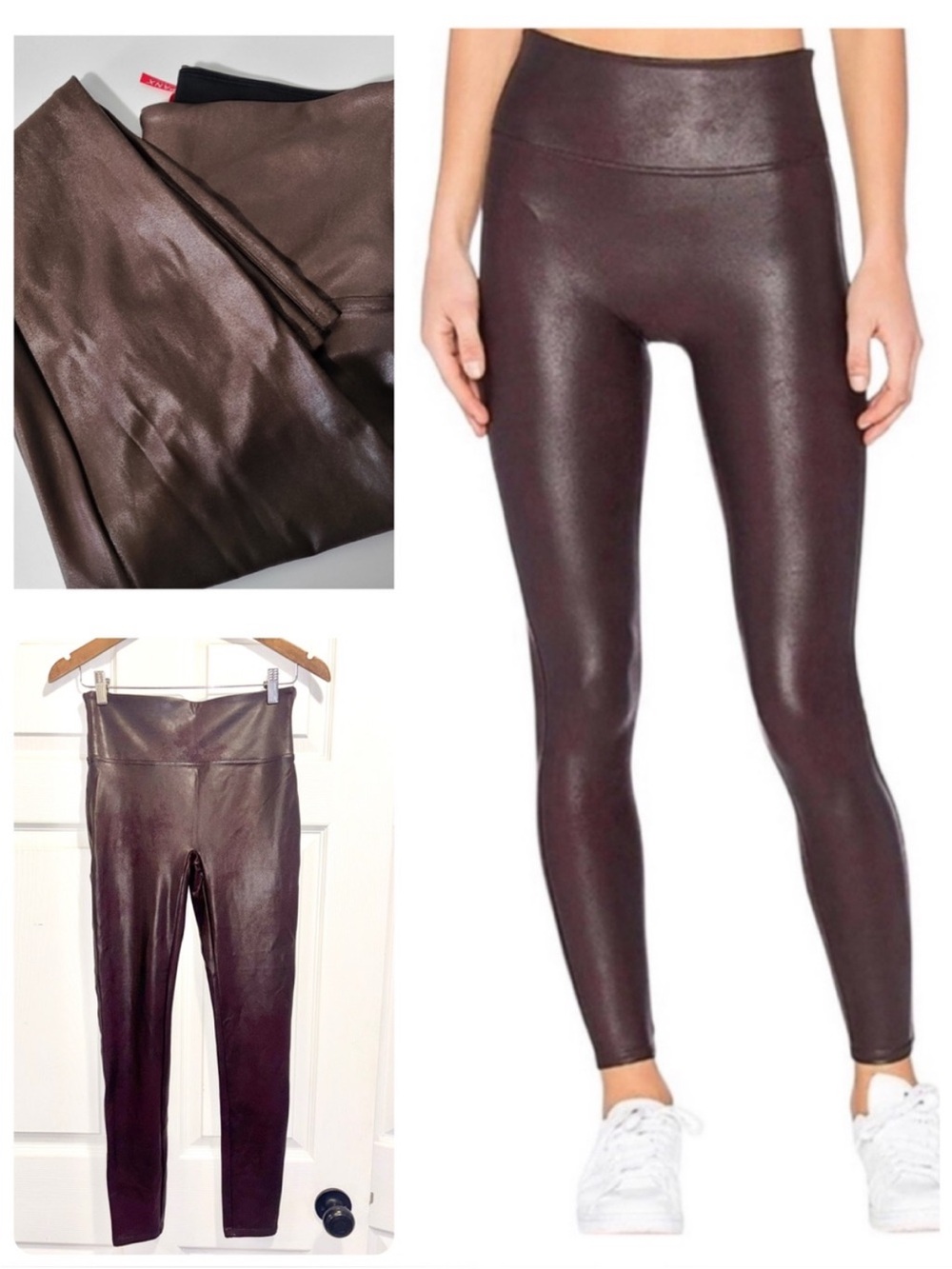 Spanx Faux Leather Leggings Brown High Waist Pants Size Large